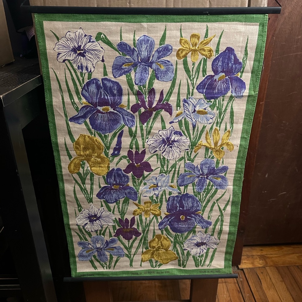 Floral Tapestry Wall Hanging with Purple and Yellow Irises